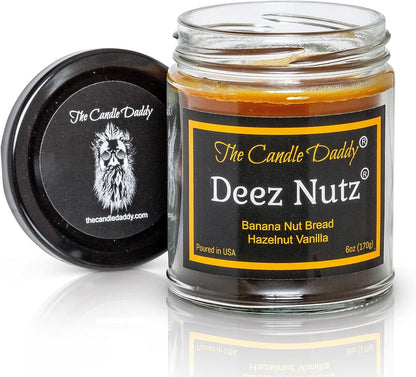 Deez Nutz- Funny- Banana Nut Bread- Hazelnut Vanilla- Scented Candle- Double Pour- 6 Ounce- 40 Hour Burn Time