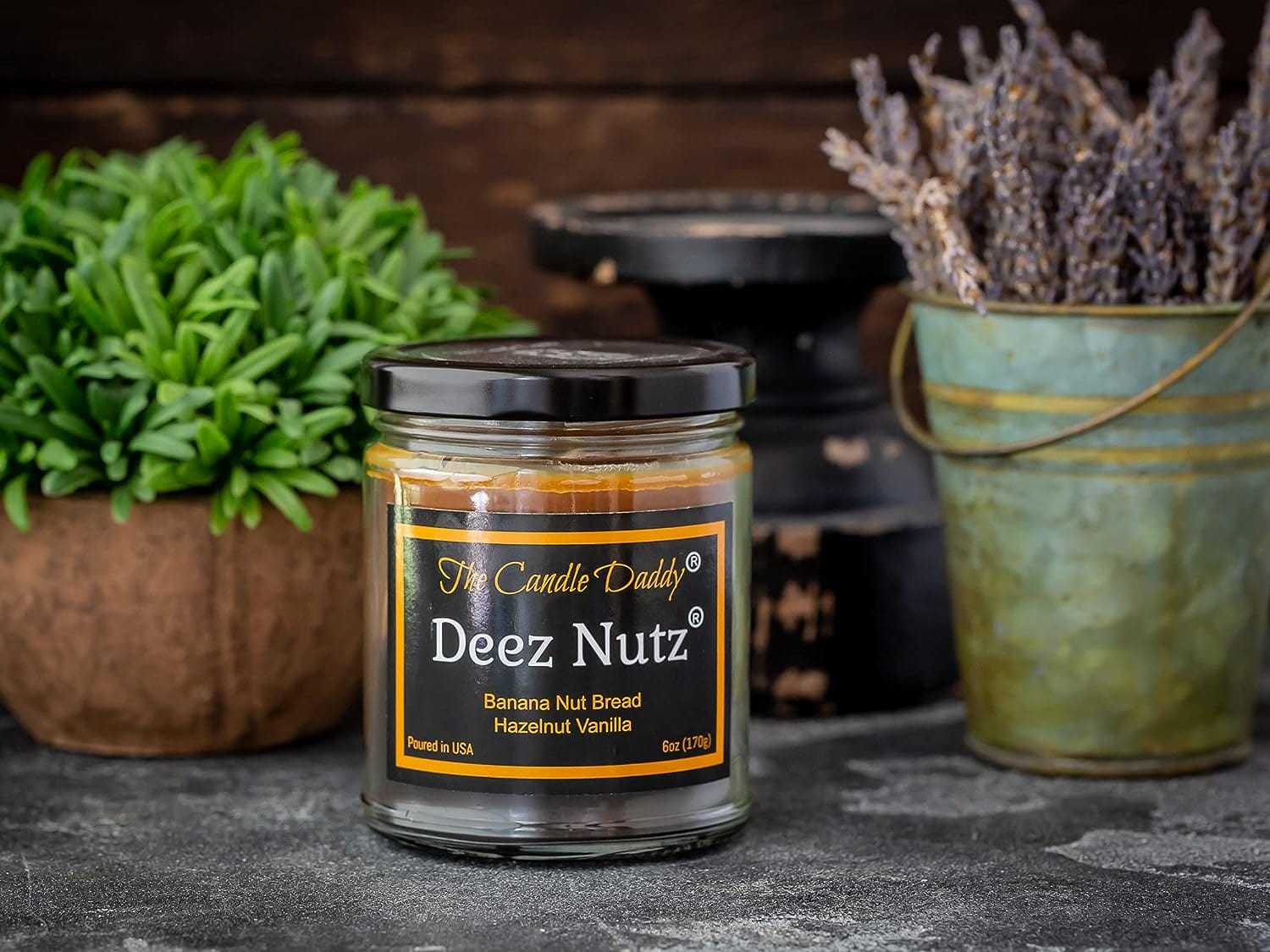 Deez Nutz- Funny- Banana Nut Bread- Hazelnut Vanilla- Scented Candle- Double Pour- 6 Ounce- 40 Hour Burn Time