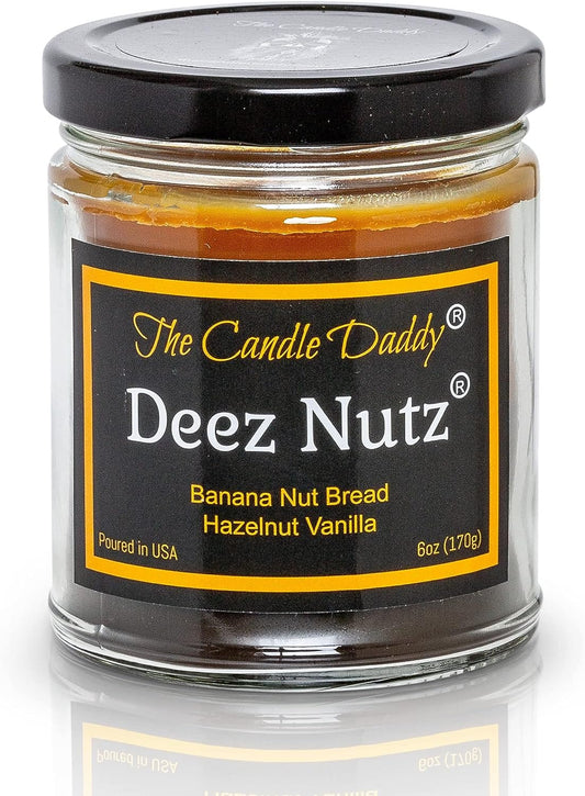 Deez Nutz- Funny- Banana Nut Bread- Hazelnut Vanilla- Scented Candle- Double Pour- 6 Ounce- 40 Hour Burn Time
