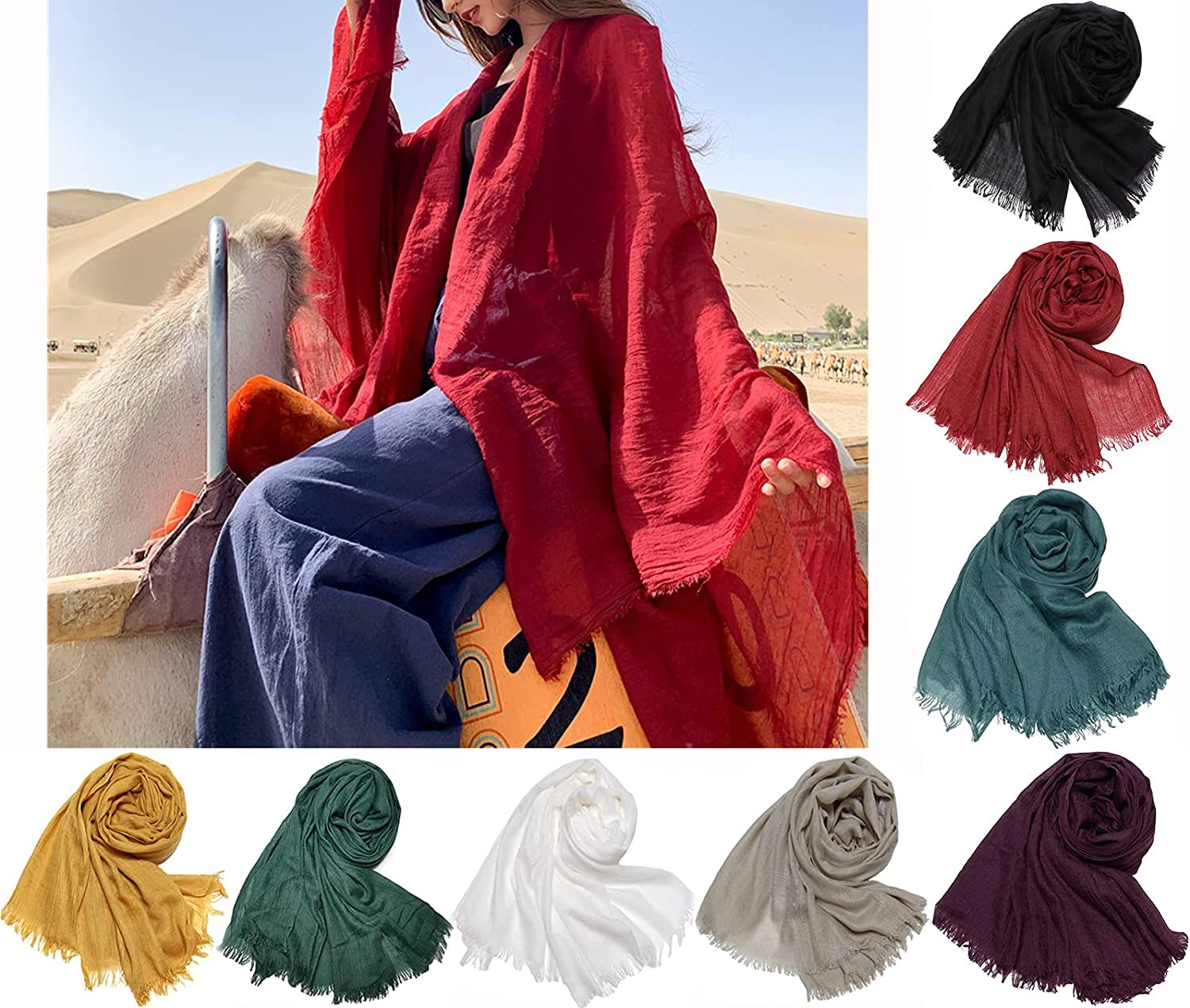 Women Summer Scarfs Lightweight Large Long Gauze Shawl Linen Beach Wrap Plain 75”×43” Apparel & Accessories > Clothing Accessories > Scarves & Shawls Gragengs   