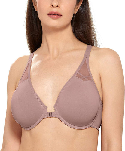 DELIMIRA Women'S Racerback Front Closure plus Size Seamless Comfort Underwire Bra Mochaccino / 32C