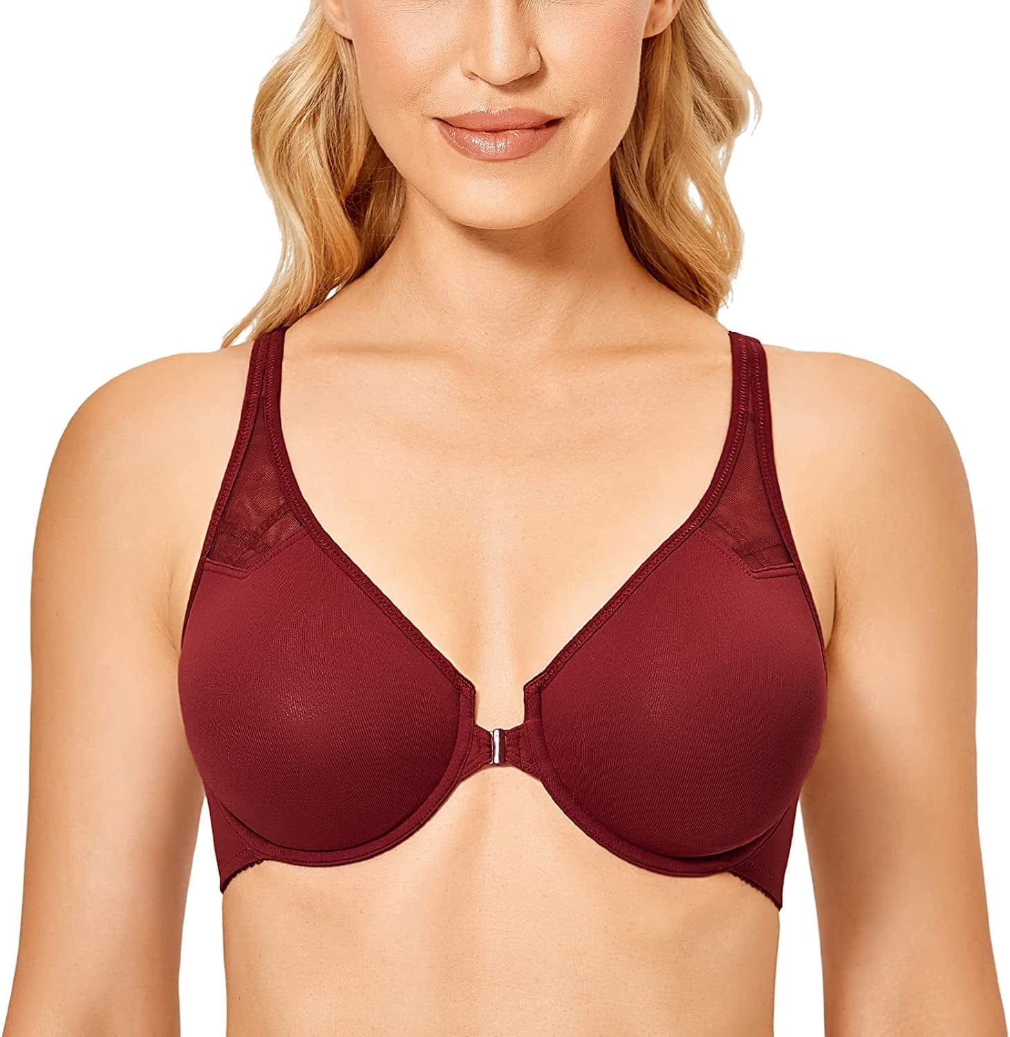 DELIMIRA Women'S Racerback Front Closure plus Size Seamless Comfort Underwire Bra Dark Rust / 34DD