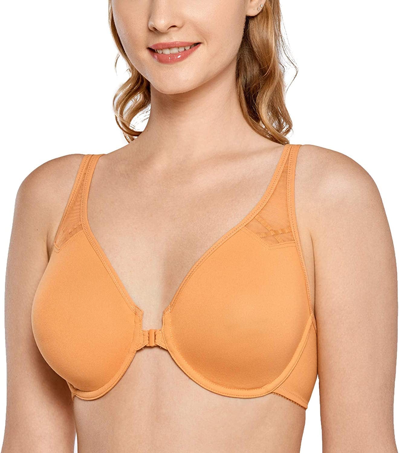 DELIMIRA Women'S Racerback Front Closure plus Size Seamless Comfort Underwire Bra Party Peach / 34DD