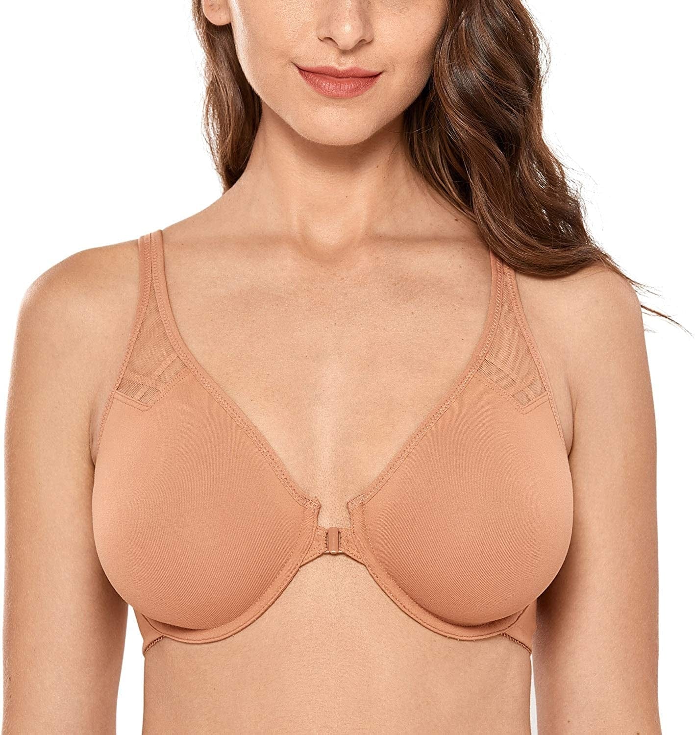 DELIMIRA Women'S Racerback Front Closure plus Size Seamless Comfort Underwire Bra Sun Kissed / 32D