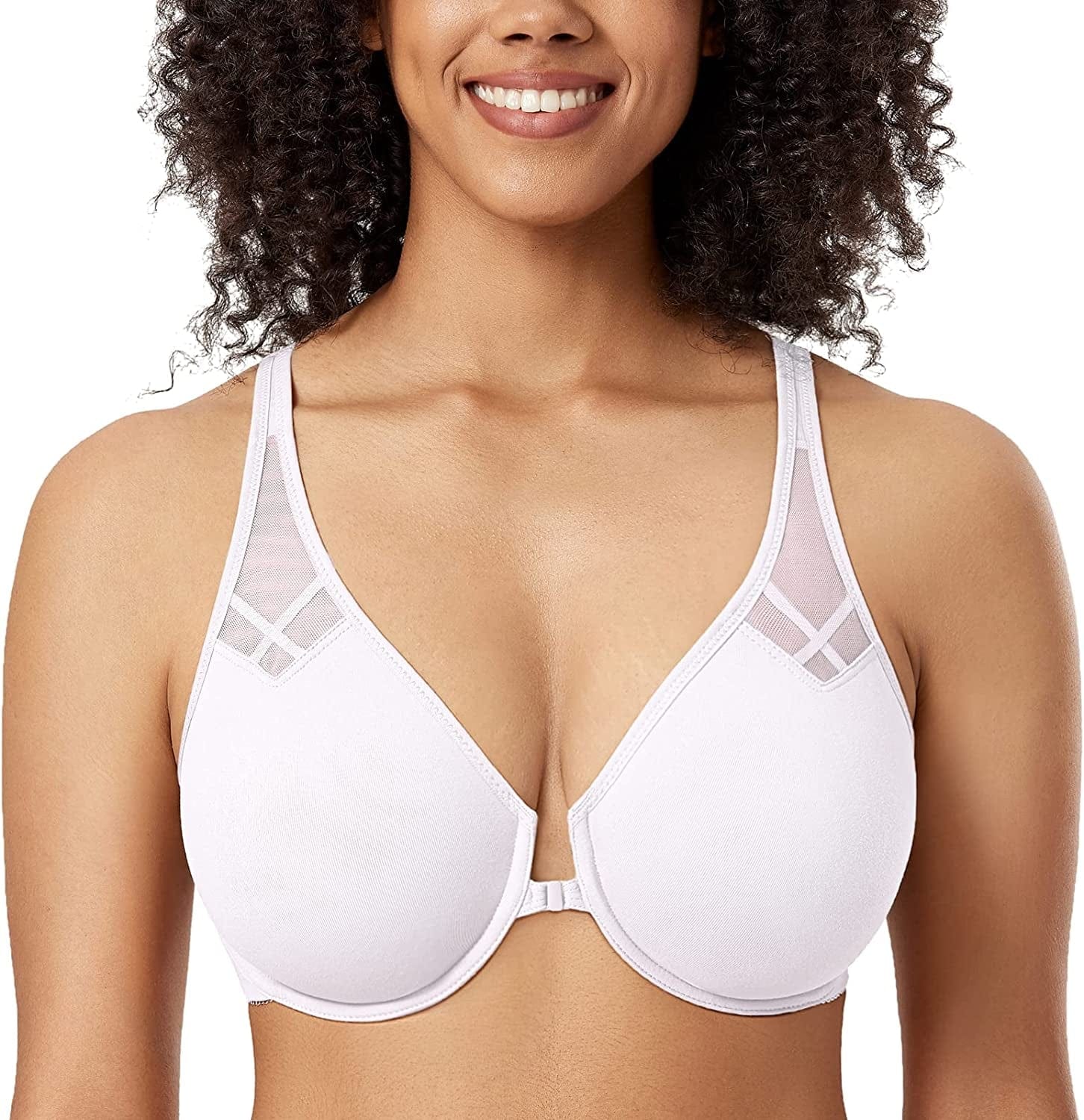 DELIMIRA Women'S Racerback Front Closure plus Size Seamless Comfort Underwire Bra White / 38C