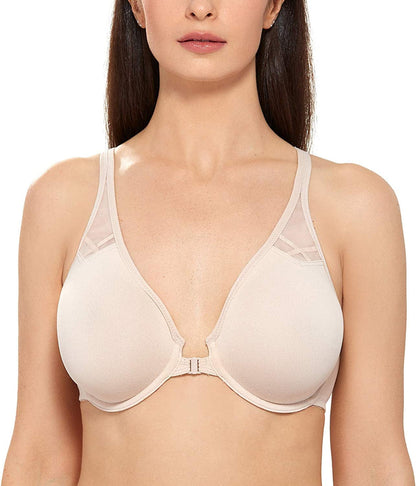 DELIMIRA Women'S Racerback Front Closure plus Size Seamless Comfort Underwire Bra Beige / 38F