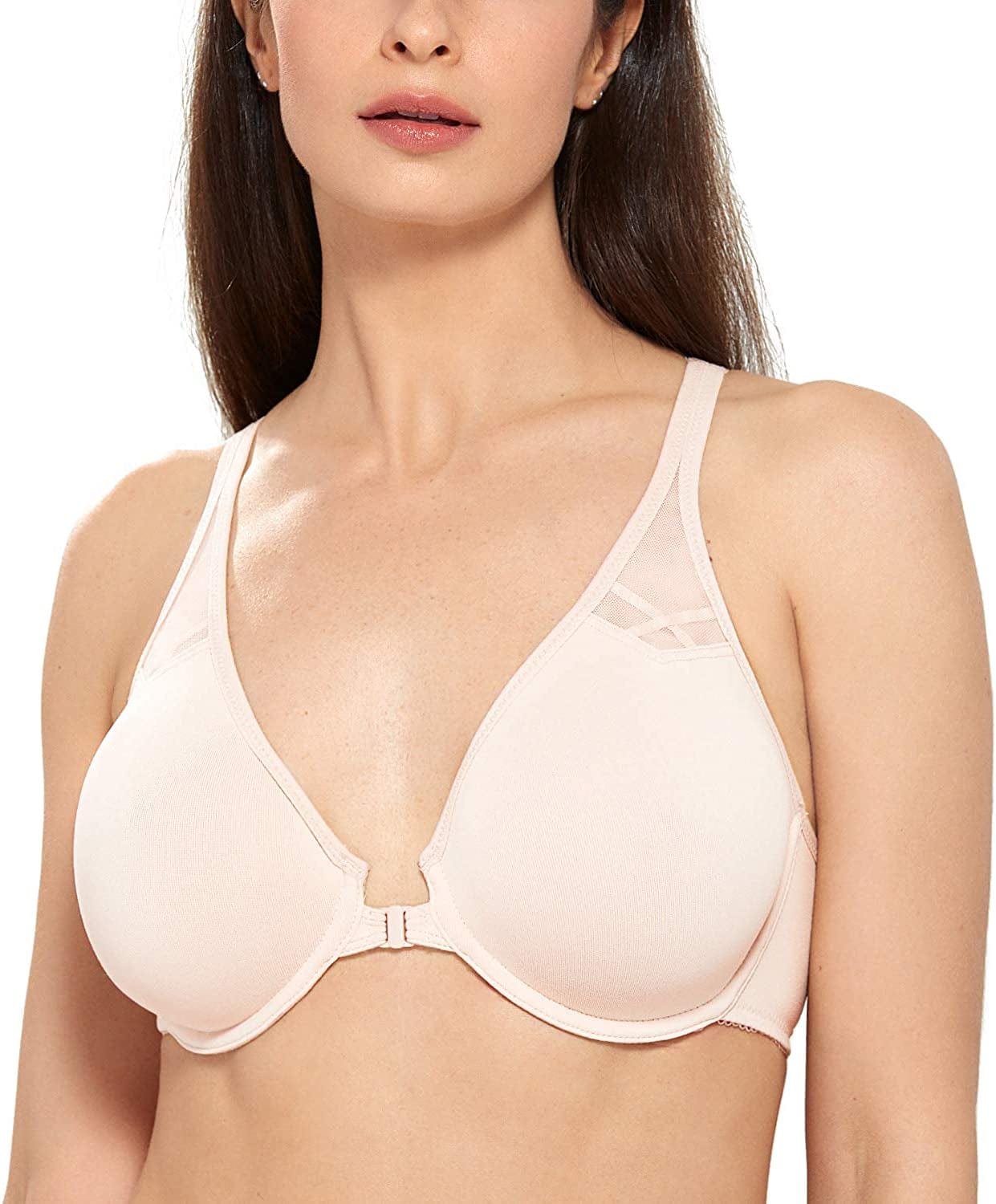 DELIMIRA Women'S Racerback Front Closure plus Size Seamless Comfort Underwire Bra Rose White / 40C