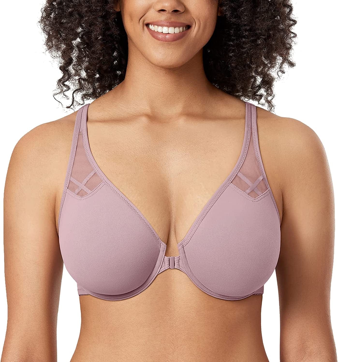 DELIMIRA Women'S Racerback Front Closure plus Size Seamless Comfort Underwire Bra Mauve Shadows / 40B