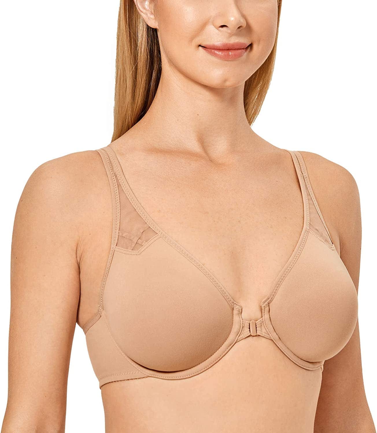 DELIMIRA Women'S Racerback Front Closure plus Size Seamless Comfort Underwire Bra Natural / 32C