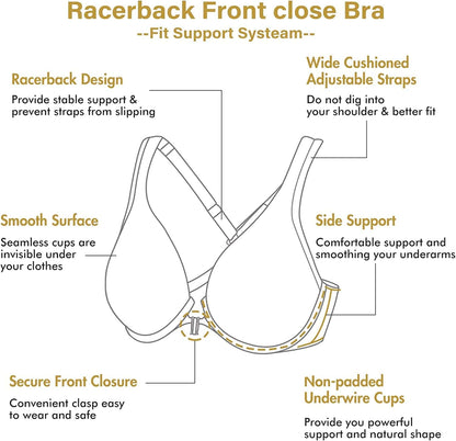DELIMIRA Women'S Racerback Front Closure plus Size Seamless Comfort Underwire Bra