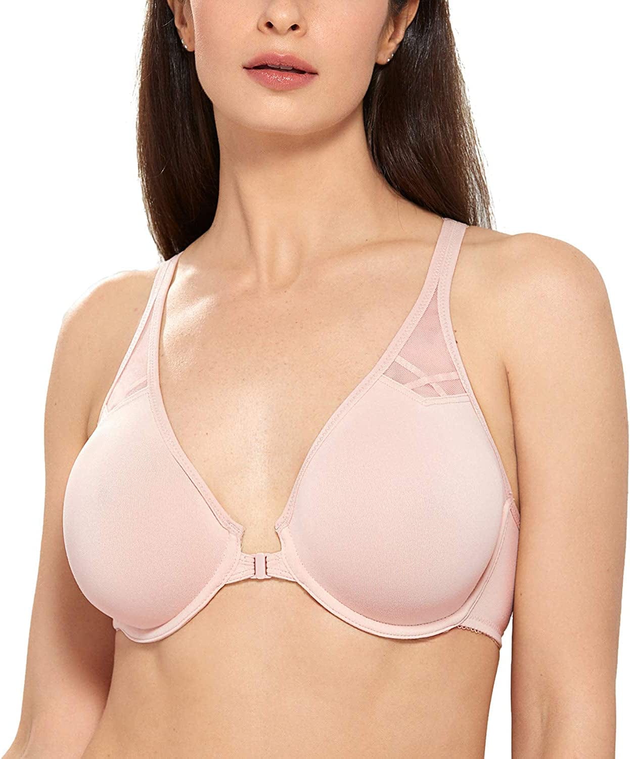 DELIMIRA Women'S Racerback Front Closure plus Size Seamless Comfort Underwire Bra Gentle Rose / 38F