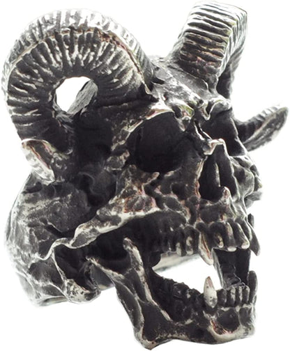 Demon Head Skull Ring Big Horned Stainless Steel Biker Jewelry Ring Men A / 13