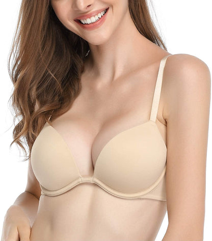 Deyllo Women’S Push up Underwire Bra Super Padded T-Shirt Bra Add Two Cups Beige / 38C