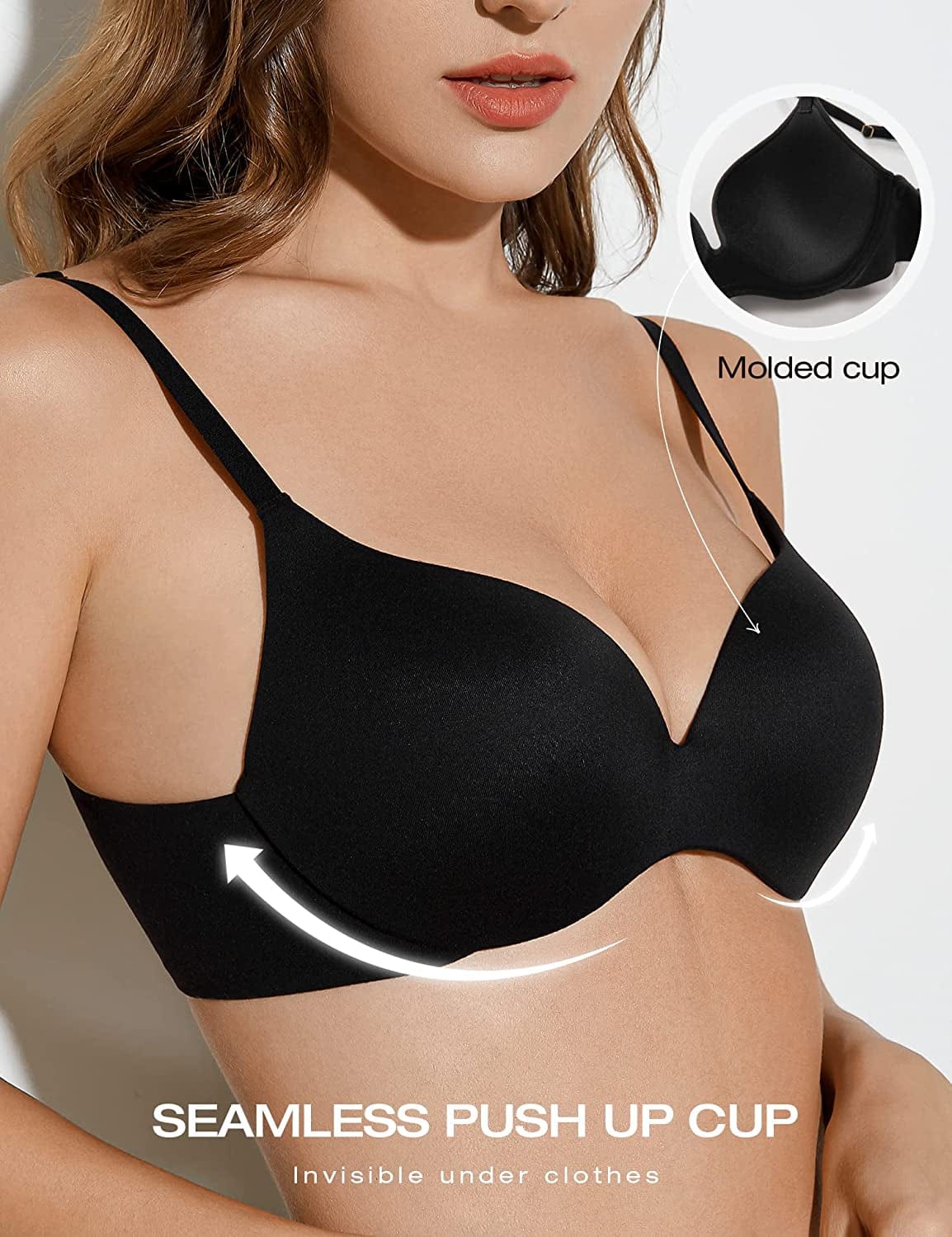 Deyllo Women’S Push up Underwire Bra Super Padded T-Shirt Bra Add Two Cups