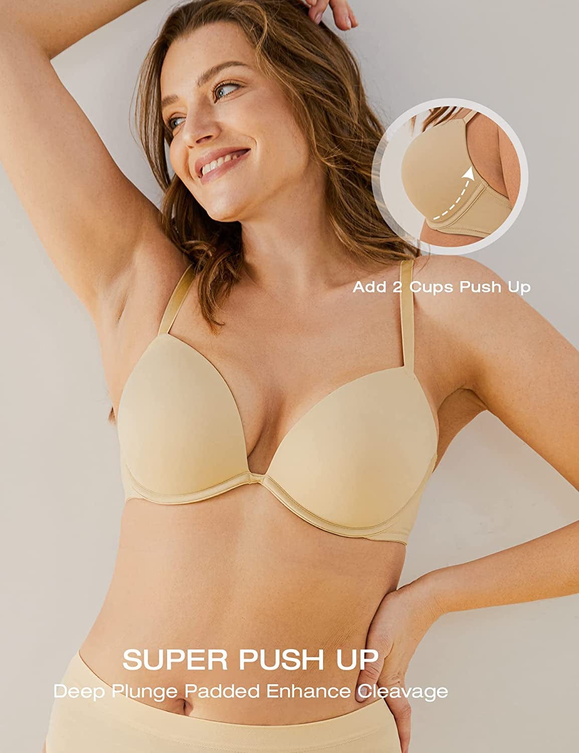 Deyllo Women’S Push up Underwire Bra Super Padded T-Shirt Bra Add Two Cups
