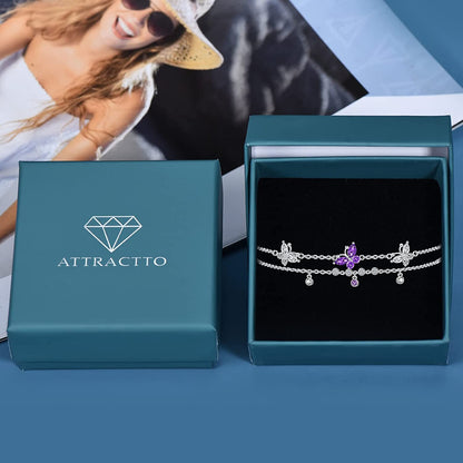 ATTRACTTO Butterfly Anklet Bracelets for Women 925 Sterling Silver Layered Anklets for Sea Beach Foot Ankle for Teen Girls Wife Girlfriend Mother Apparel & Accessories > Jewelry > Anklets ATTRACTTO   