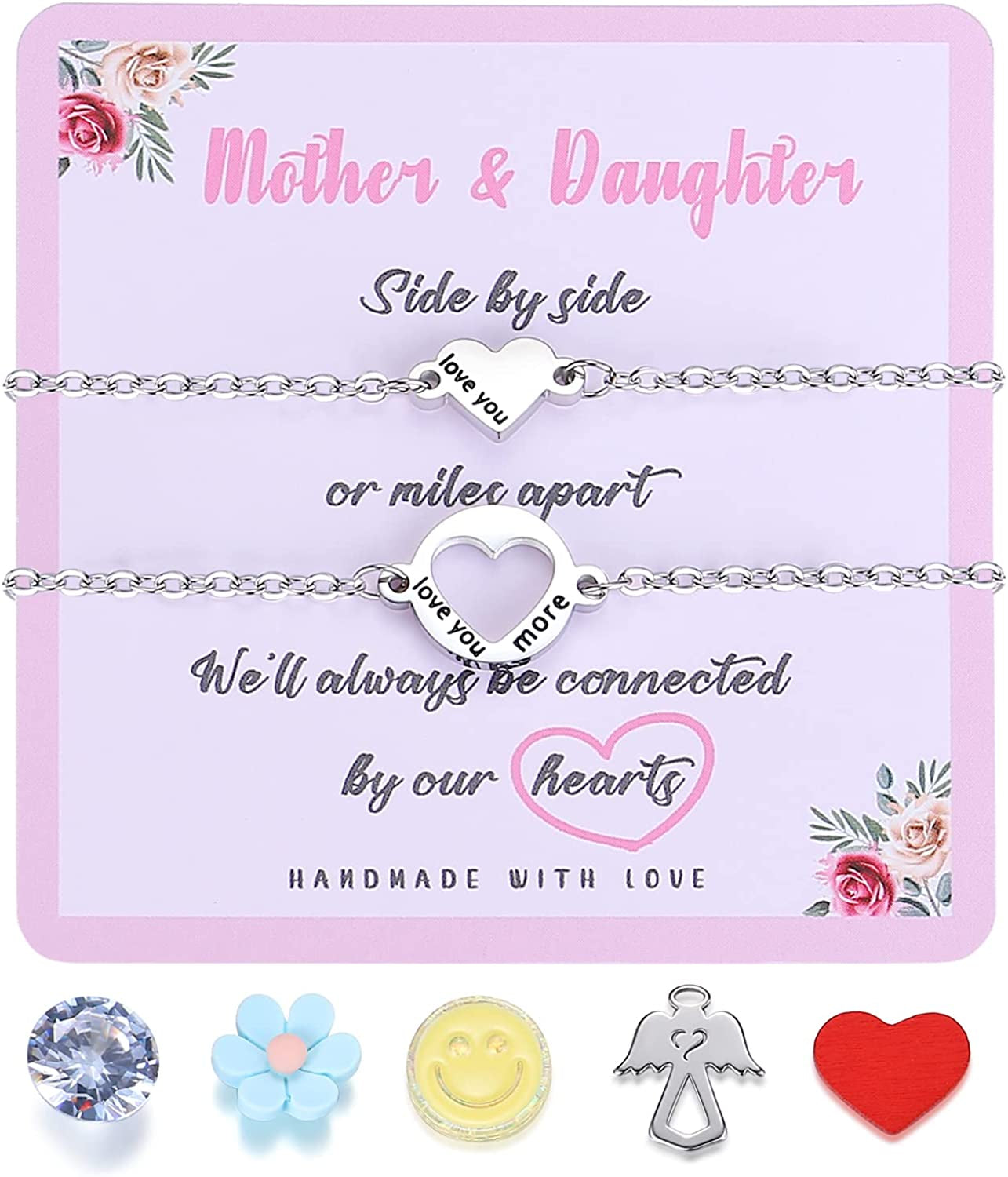 SAM & LORI Unique Matching Bracelets for Best Friends Couples Mother Daughter Son Dad Sisters Brothers-Unisex Adjustable Bracelets- Comes with Cards in Giftable Packing Apparel & Accessories > Jewelry > Bracelets SAM & LORI 1-Mother Daughter-Love you more-Silver  