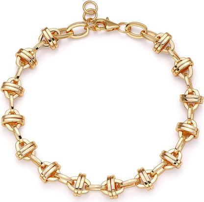 MEVECCO Gold Beaded Bracelets,18K Gold Plated Handmade Cute Satellite Diamond Cut Oval and round Beads Rope Chain Dainty Bracelet for Women Apparel & Accessories > Jewelry > Bracelets Mevecco Chunky link  