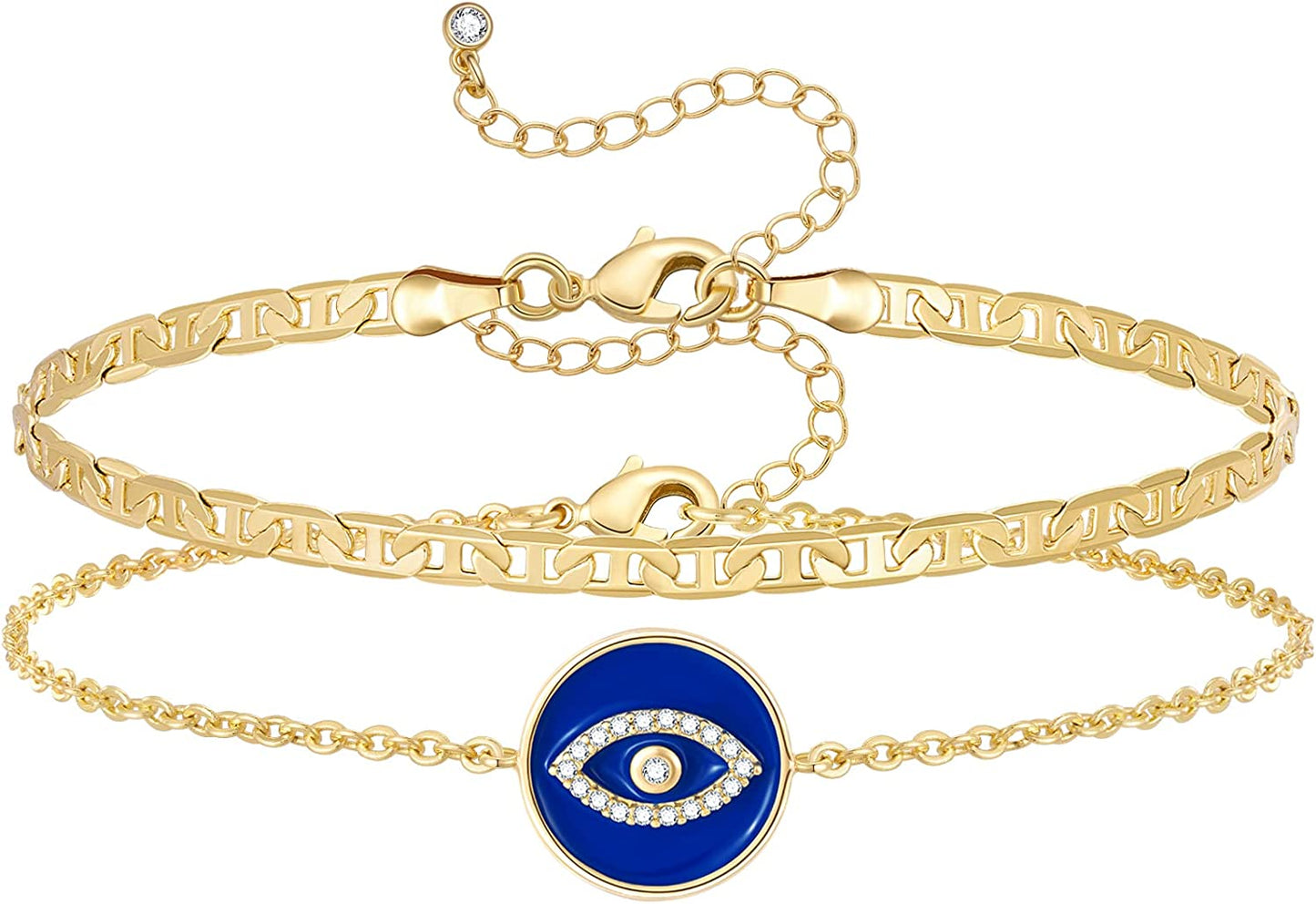 Kissyan Gold Layered Ankle Bracelets for Women, Dainty 14K Gold Plated Layering Anklets Set Adjustable Fashion Cuban Link Snake Tennis Chain Ankles Summer Beach Foot Jewelry Gifts for Women Girls Apparel & Accessories > Jewelry > Anklets KissYan O-Blue Evil Eye  