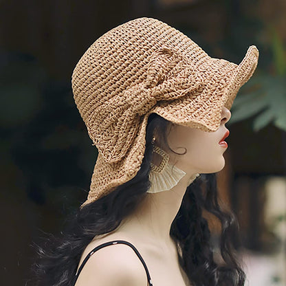 Foldable Wide Brim Floppy Straw Beach Sun Hat,Summer Cap with Bowknot for Women Girls,Strap Adjustable Apparel & Accessories > Clothing Accessories > Hats Bseash   