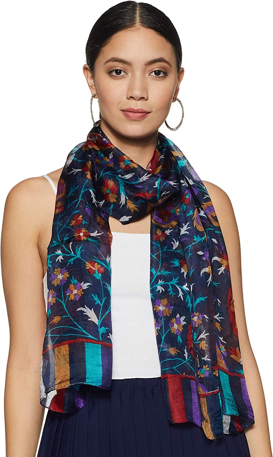 Stylore 100% Silk Scarf Long Lightweight Sunscreen Shawl Wrap Scarves Apparel & Accessories > Clothing Accessories > Scarves & Shawls Stylore Ps Navyblue  