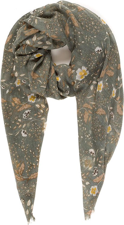 Scarf for Women Lightweight Floral Flower Scarves for Spring Spring Fall Winter Shawl Wrap Apparel & Accessories > Clothing Accessories > Scarves & Shawls MELIFLUOS DESIGNED IN SPAIN Barcelona Collection 7 - Gray Floral  
