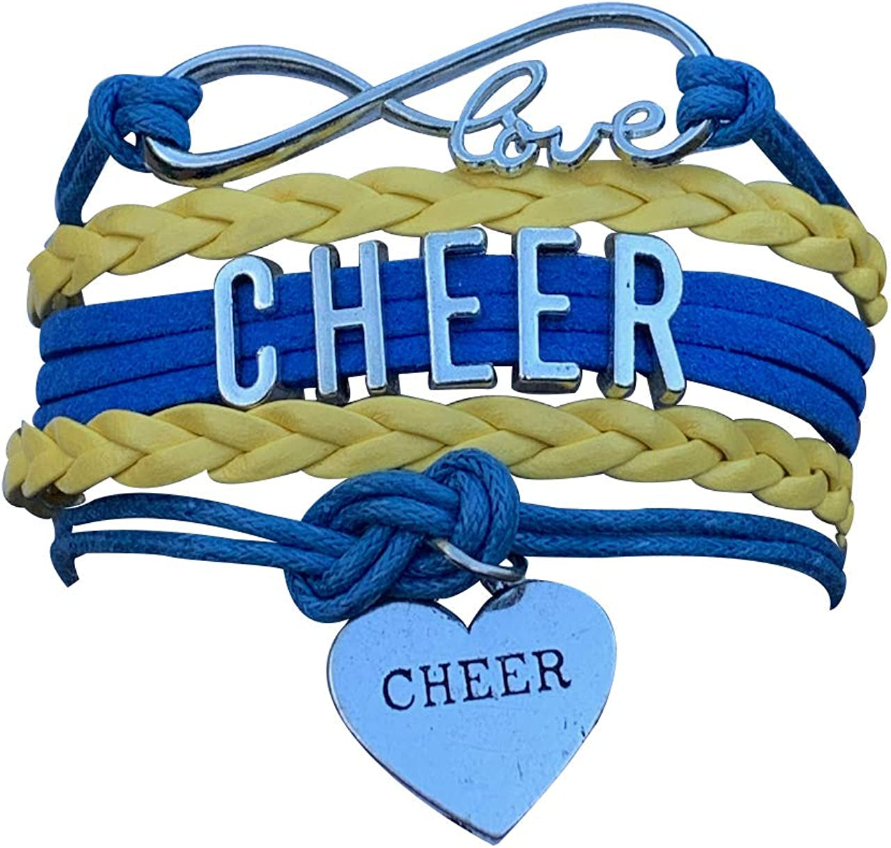 Cheer Charm Bracelet- Girls Infinity Love Adjustable Cheerleading Jewelry in Team Colors for Cheerleaders Apparel & Accessories > Jewelry > Bracelets Sportybella Blue/Yellow  
