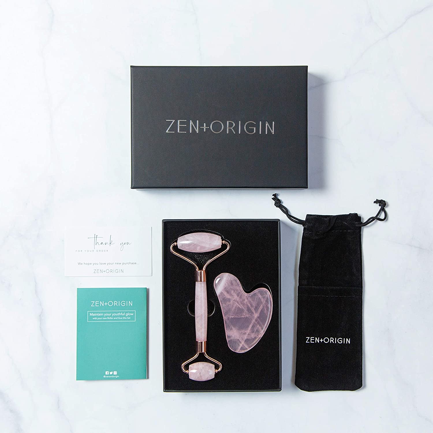 Rose Quartz Roller and Gua Sha Set, 100% Natural Rose Quartz Stone Face Roller, Anti-Wrinkle Anti-Aging Skin Care Tool, Facial Roller, Face Massager for Skin Firming and Stress Relief, Rose Gold Health & Beauty > Personal Care > Cosmetics > Cosmetic Tools > Skin Care Tools ZEN + ORIGIN   