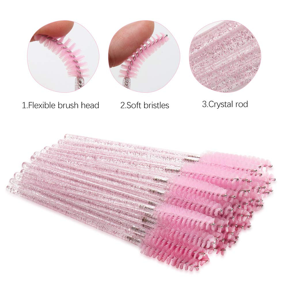 Mekupeu 300 Pack Mascara Wands Disposable Eyelash Brushes for Extensionss Eye Lash Applicator Makeup Tool Kit, Crystal Light Pink/Pink Health & Beauty > Personal Care > Cosmetics > Cosmetic Tools > Makeup Tools Mekupeu   