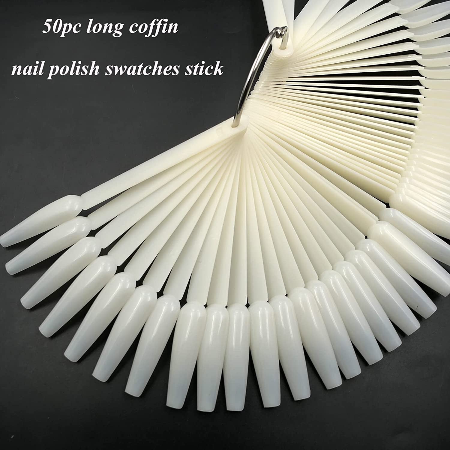 Loveourhome 150Pc Long Coffin Nail Swatch Sticks Vanish Polish Color Design Display Stick Tips Ballerina Sample Tester Sticks Nails Art Practice Tools with Rings Health & Beauty > Personal Care > Cosmetics > Cosmetic Tools > Nail Tools LoveOurHome   