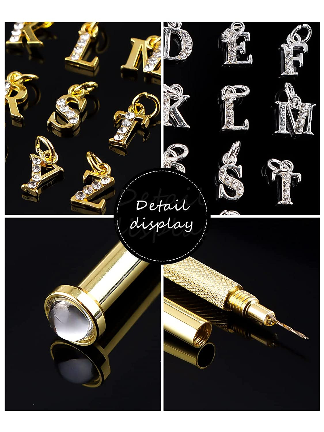 Kalolary Letter Dangle Nail Charm, 3D Piercing Alphabet Rhinestone Alloy Jewelry Hoops with Nail Piercing Tool Hand Drill for Birthday Nail Art Decoration Health & Beauty > Personal Care > Cosmetics > Cosmetic Tools > Nail Tools Kalolary   