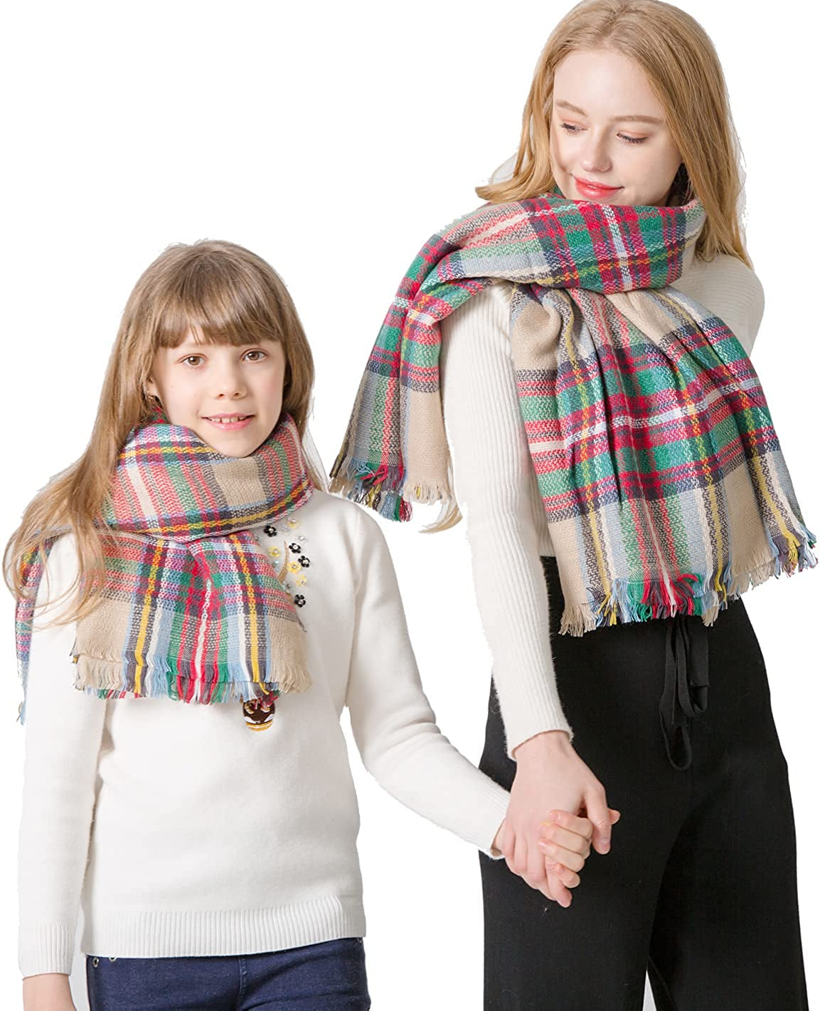 Plaid Scarf Soft Warm Tartan Shawl Cape Blanket Scarves Fashion Wrap Apparel & Accessories > Clothing Accessories > Scarves & Shawls vxsvxm Khaki/Red/Green/Yellow  