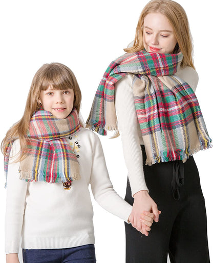 Plaid Scarf Soft Warm Tartan Shawl Cape Blanket Scarves Fashion Wrap Apparel & Accessories > Clothing Accessories > Scarves & Shawls vxsvxm Khaki/Red/Green/Yellow  