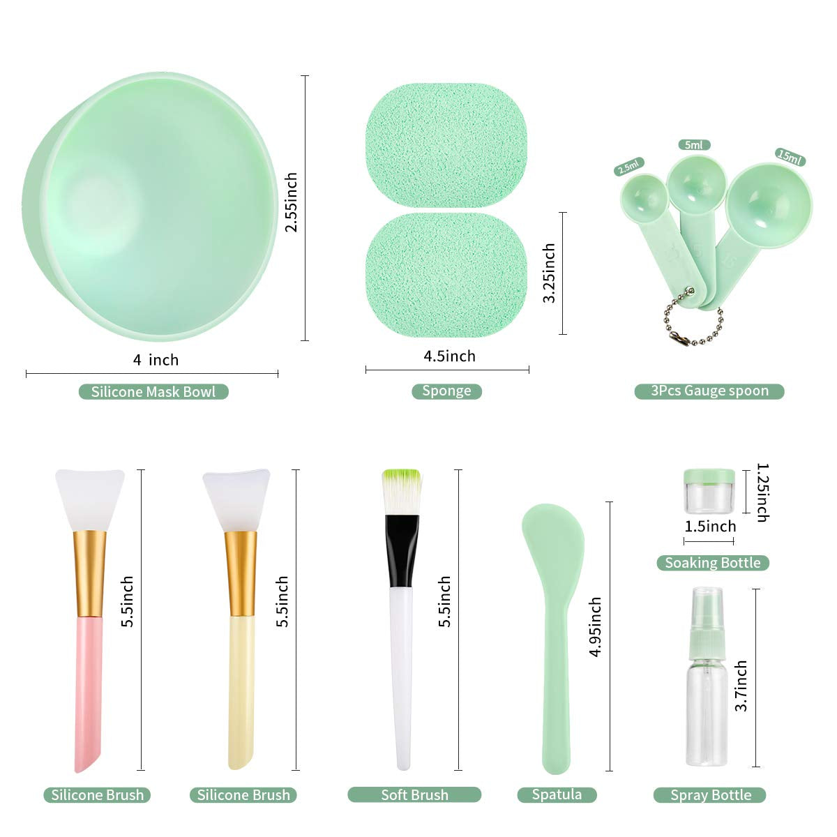 Face Mask Mixing Bowl Set, Boujean 12 Pcs DIY Facemask Mixing Tool Kit with Silicone Facial Mask Bowl Stick Spatula Silicone Brush Spray Bottle Puff Soaking Bottle Gauges Green Health & Beauty > Personal Care > Cosmetics > Cosmetic Tools > Skin Care Tools Boujean   