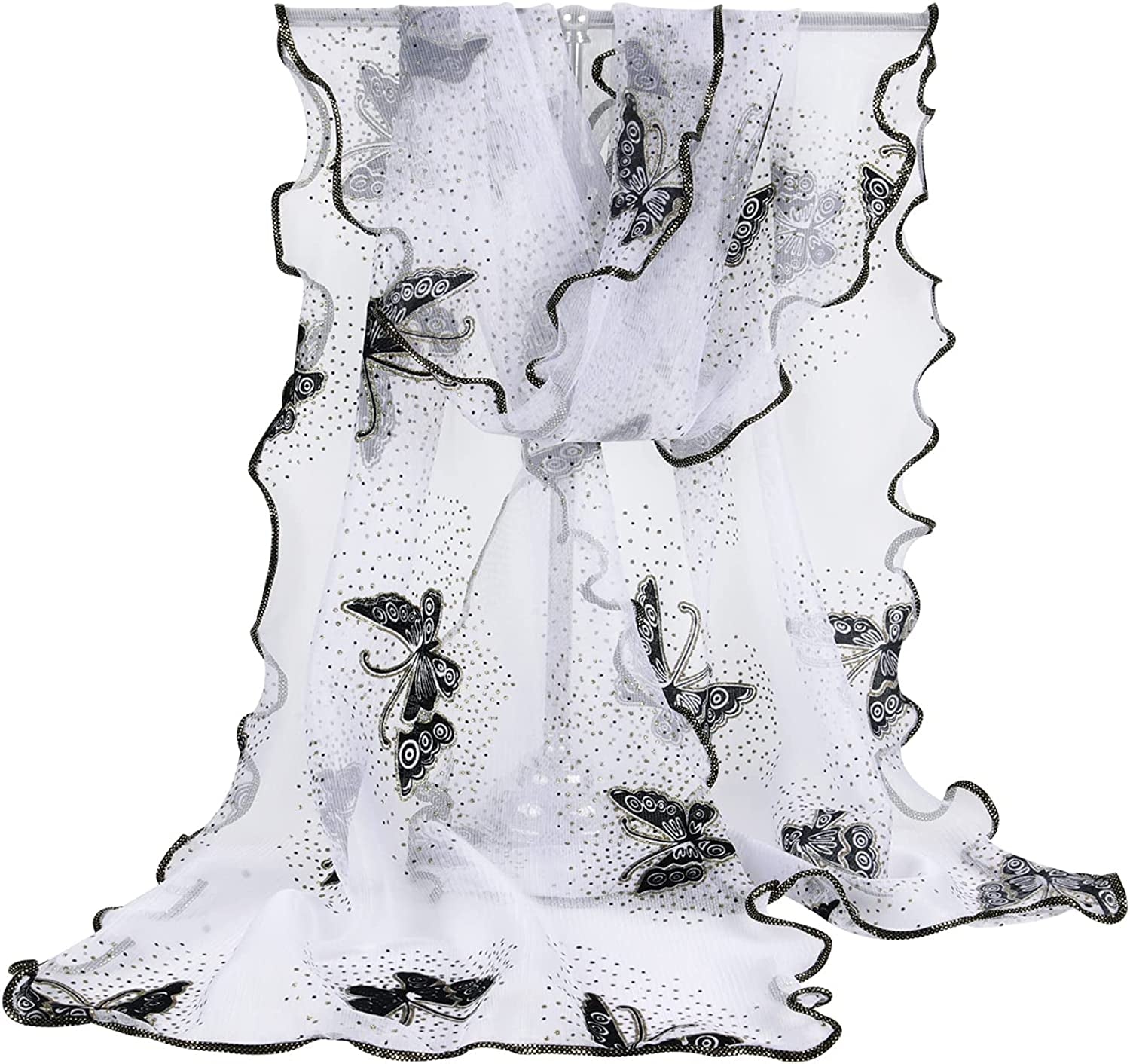 GERINLY Women Scarves Cute Butterflies Sheer Chiffon Scarf Soft Travel Wedding Shawl Evening Wrap for Party Apparel & Accessories > Clothing Accessories > Scarves & Shawls GERINLY C-black+white  