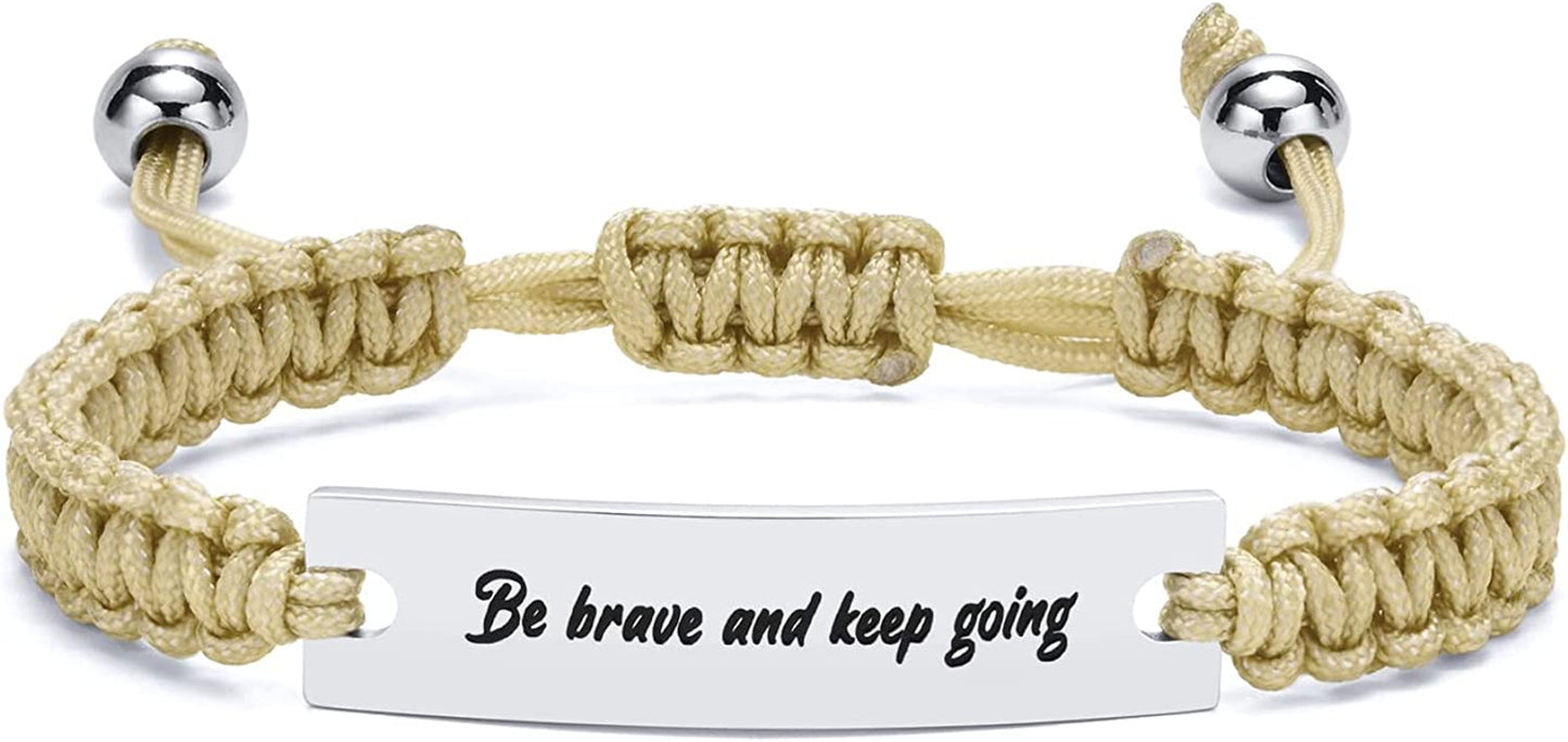 VNOX Personalized Inspirational Bracelet for Women Men - Engarved Handmade Rope Adjustable Bracelet Encouragement Motivational Gift Apparel & Accessories > Jewelry > Bracelets VNOX Jewelry Beige be brave and keep going 