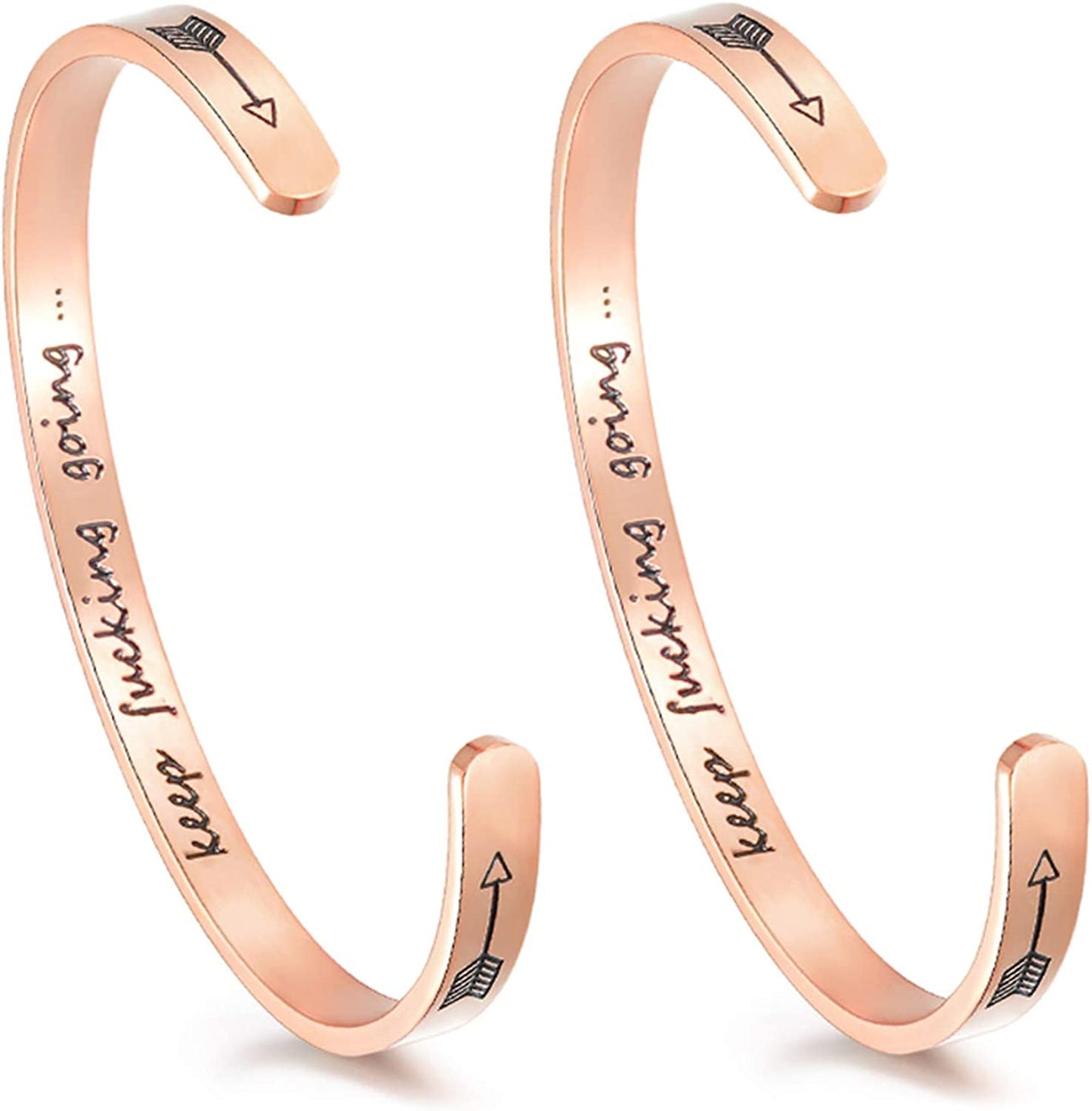 CERSLIMO Inspirational Gifts for Women Bracelet, Personalized Inspire Quotes Cuff Bangle Friendship Jewelry Graduation Encouragement Gift for Her Teen Girls Apparel & Accessories > Jewelry > Bracelets CERSLIMO Keep Going Bracelets(2PCS/Rose Gold)  