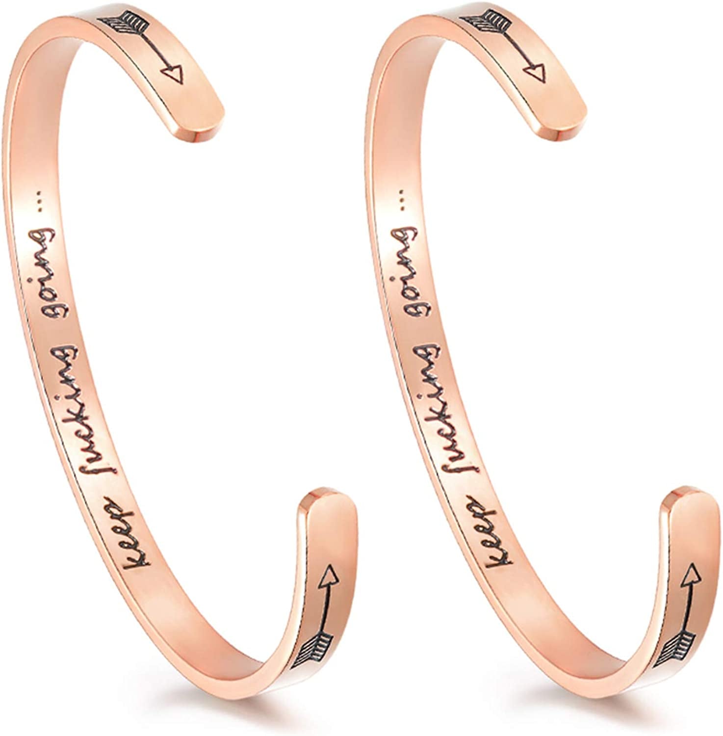 CERSLIMO Inspirational Gifts for Women Bracelet, Personalized Inspire Quotes Cuff Bangle Friendship Jewelry Graduation Encouragement Gift for Her Teen Girls Apparel & Accessories > Jewelry > Bracelets CERSLIMO Keep Going Bracelets(2PCS/Rose Gold)  
