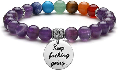 Top Plaza 7 Chakra Stone Bead Bracelets Yoga Reiki Healing Crystals Gemstone Beaded Bracelet Friendship Inspirational Message Charm Bracelet for Women Men Apparel & Accessories > Jewelry > Bracelets Top Plaza Amethyst  