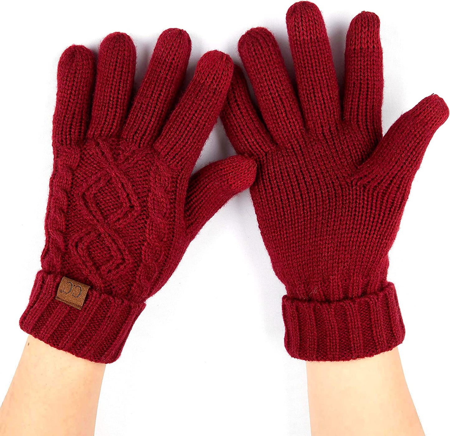 C.C Unisex Knit Thick Warm Soft Stretch Fuzzy Lined Solid Ribbed Glove with Smart Tips (G-25)(G-707) Apparel & Accessories > Clothing Accessories > Gloves & Mittens C.C Cable Knit-burgundy  