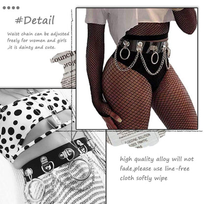 Bodiy Leather Waist Chain Belts Gold Punk Belly Chain Sexy Ring Club Rave Accessories Body Chain Jewelry for Women and Girls Apparel & Accessories > Jewelry > Body Jewelry Bodiy   