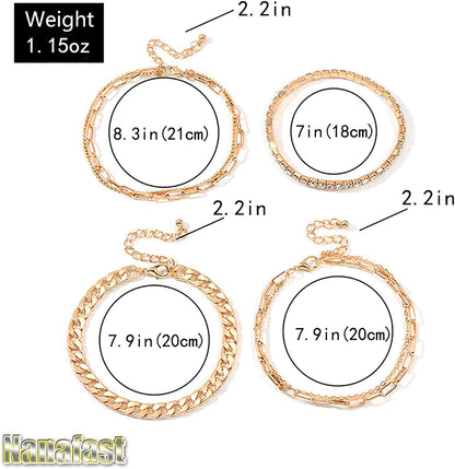 Nanafast 4-6PCS Ankle Bracelets Set for Women Gold Boho Beach Anklet Chain Adjustable Foot Jewelry for Girls Extremely Simple Style Apparel & Accessories > Jewelry > Anklets Nanafast   