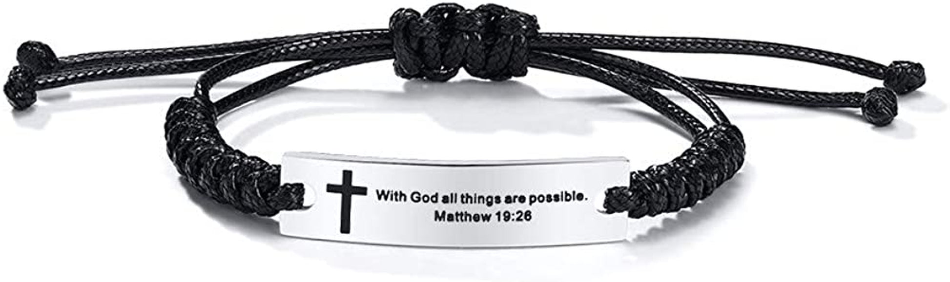 Personalized Unisex Religious Bible Verse Scripture Quotes Bracelet Faith Christian Adjustable Cord Stainless Steel Encourage Inspirational ID Bracelets for Men Women, Christmas Gift Customized Apparel & Accessories > Jewelry > Bracelets Mealguet Silver-With God all things are possible.  