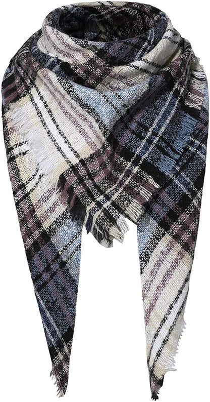 Century Star Women'S Stylish Warm Tassels Soft Plaid Tartan Scarf Winter Large Blanket Wrap Shawl Apparel & Accessories > Clothing Accessories > Scarves & Shawls Century Star Z Triangle Blue & White One Size 