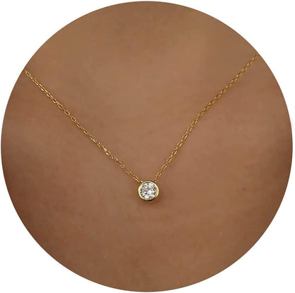 Diamond Necklaces for Women, Dainty Gold Necklace 14K Gold Plated Long Lariat Necklace Simple Gold CZ Diamond Choker Necklaces for Women Trendy Gold Necklace Jewelry Gifts for Girls Bezel Diamond gold