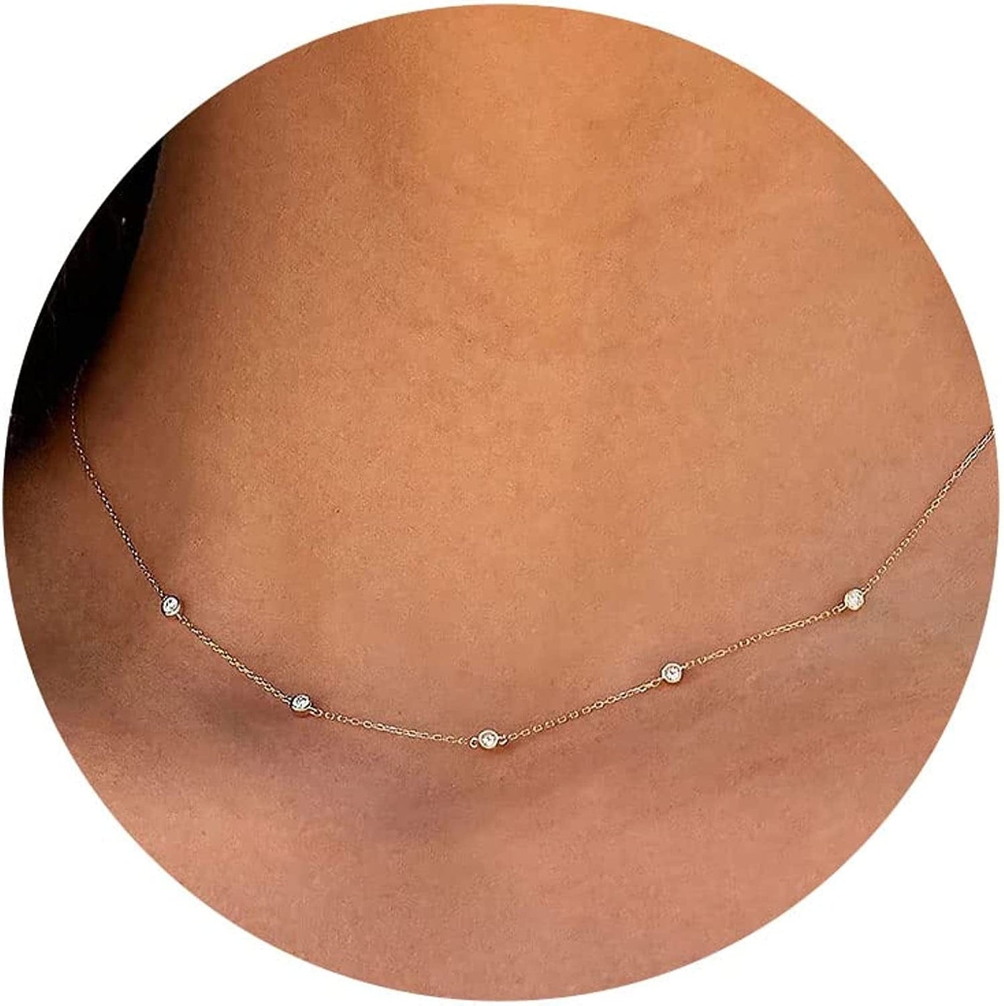 Diamond Necklaces for Women, Dainty Gold Necklace 18K Gold Filled Layered CZ Diamond Necklace Simple Gold Necklace for Women Trendy Jewelry Gifts for Girls diamond choker gold