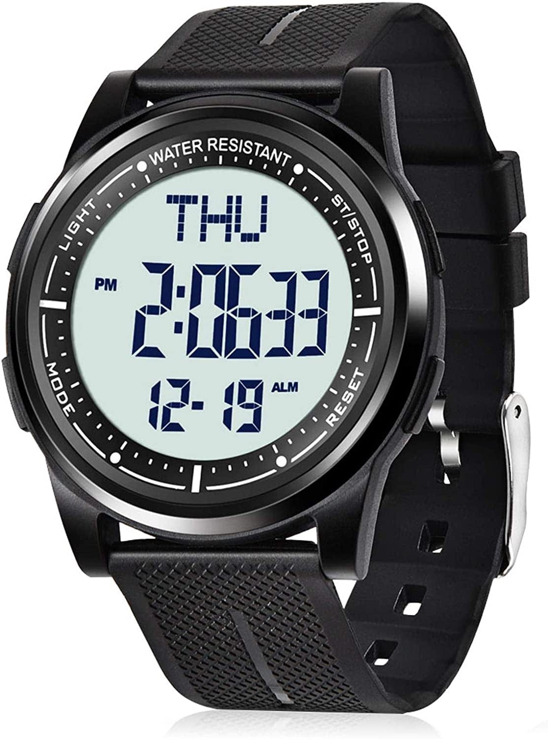 Digital Watch Waterproof with Stopwatch Alarm Countdown Dual Time, Ultra-Thin Super Wide-Angle Display Digital Wrist Watches for Men Women Black