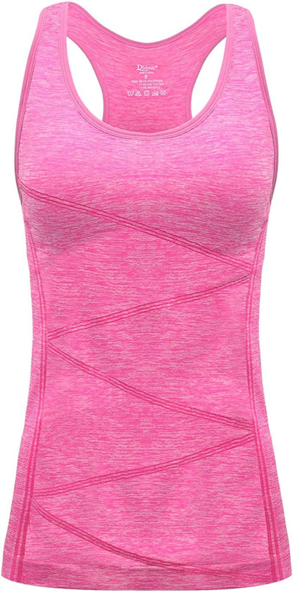 Disbest Yoga Tank Top, Women'S Performance Stretchy Quick Dry Sports Workout Running Top Vest with Removable Pads 0-neon Pink / Medium