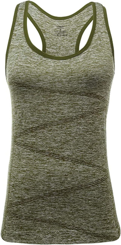 Disbest Yoga Tank Top, Women'S Performance Stretchy Quick Dry Sports Workout Running Top Vest with Removable Pads 0-army Green / Medium