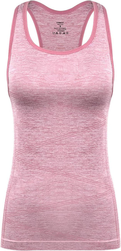 Disbest Yoga Tank Top, Women'S Performance Stretchy Quick Dry Sports Workout Running Top Vest with Removable Pads 0-coral Pink / Medium